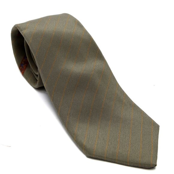 Vintage Emanuel Ungaro Paris Tie 100% Silk Olive Green Striped Designer Necktie - Picture 6 of 6